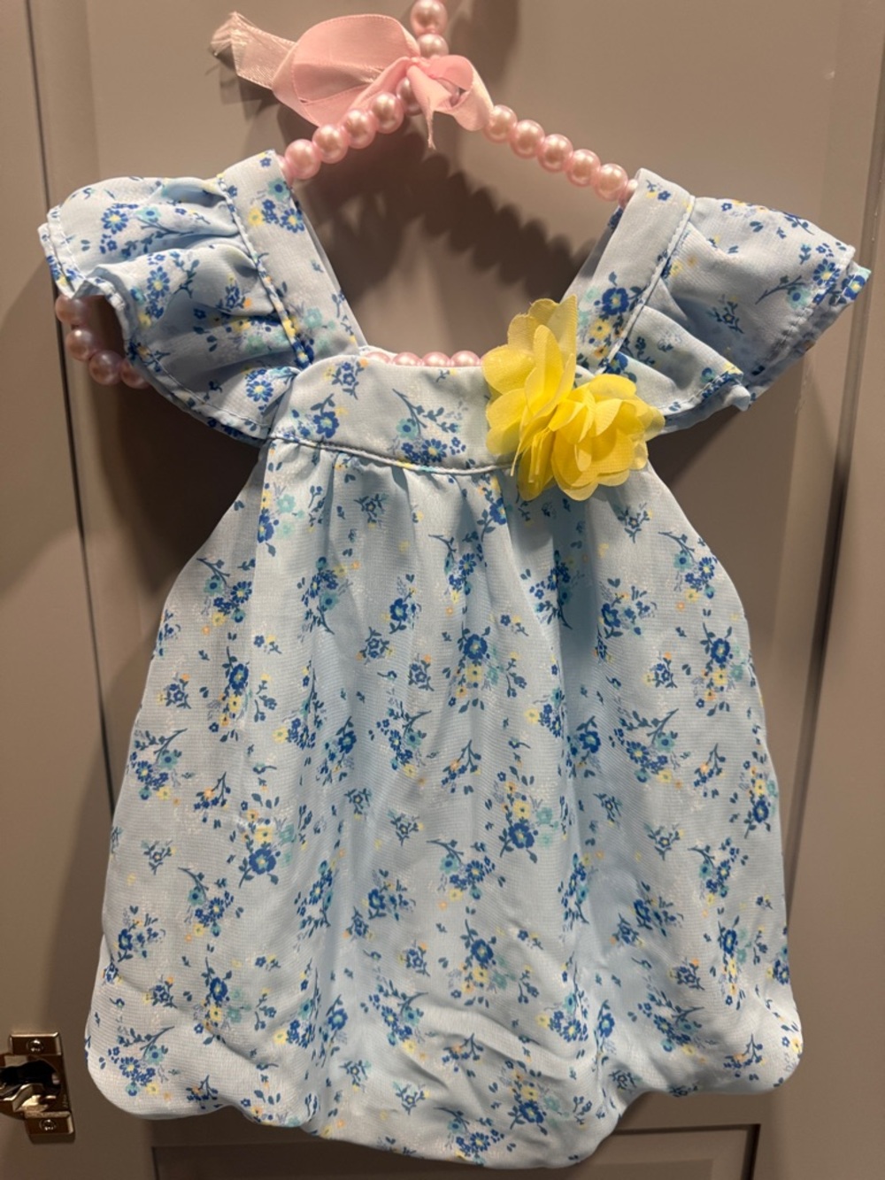Light Blue Floral Baby Dress with Yellow Flower Accent 3-6M
